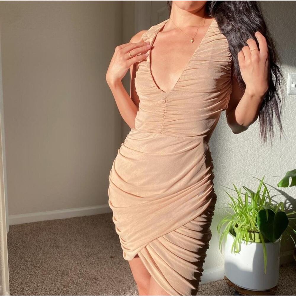 NWT Fashion Nova creme wrapped dress Size Small